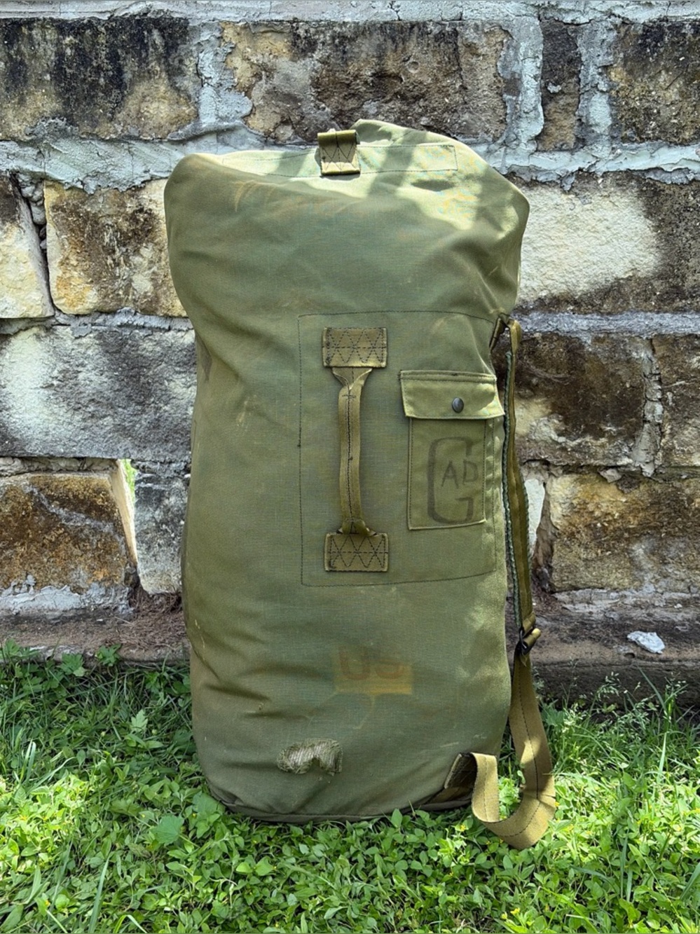 Vintage US Army Duffle Bag Faded Green Distress Military USA